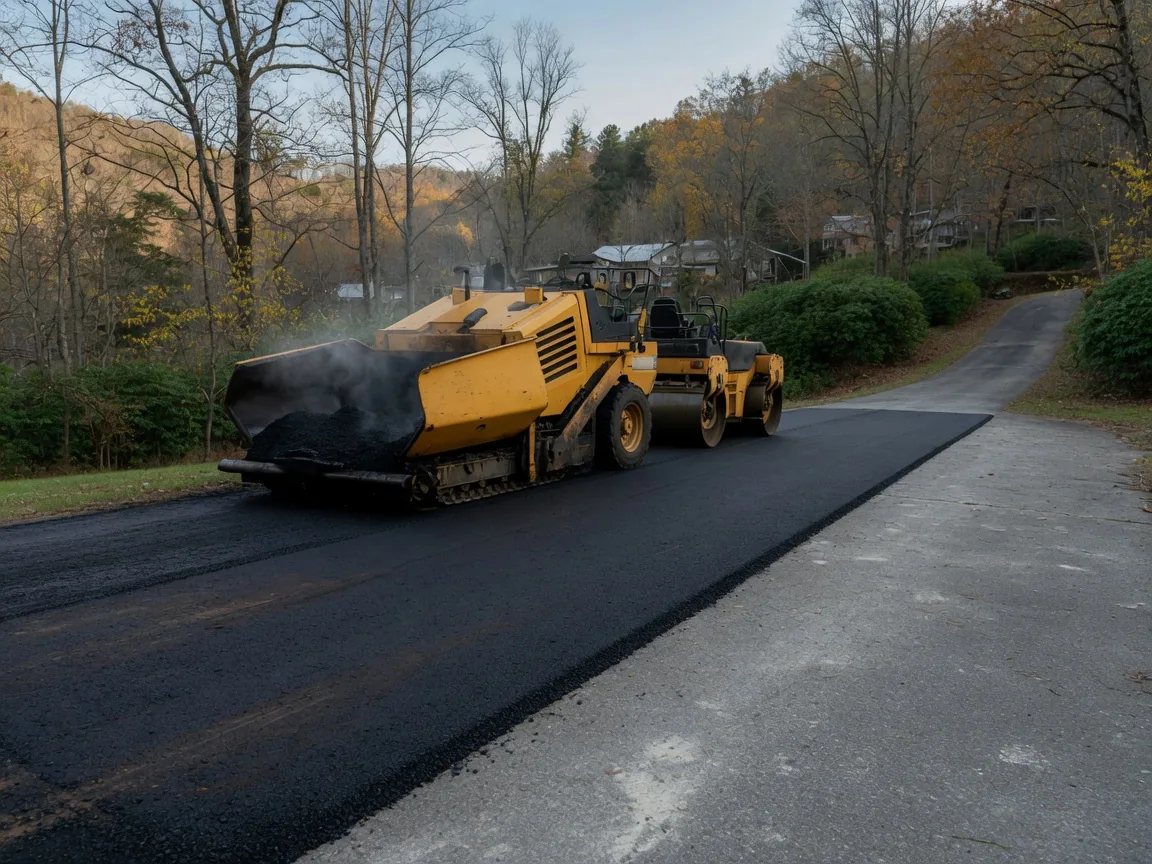Illustration: a new asphalt overlay going down over an old driveway